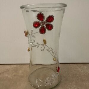 Elegant Glass Vase with Red and Gold Accents